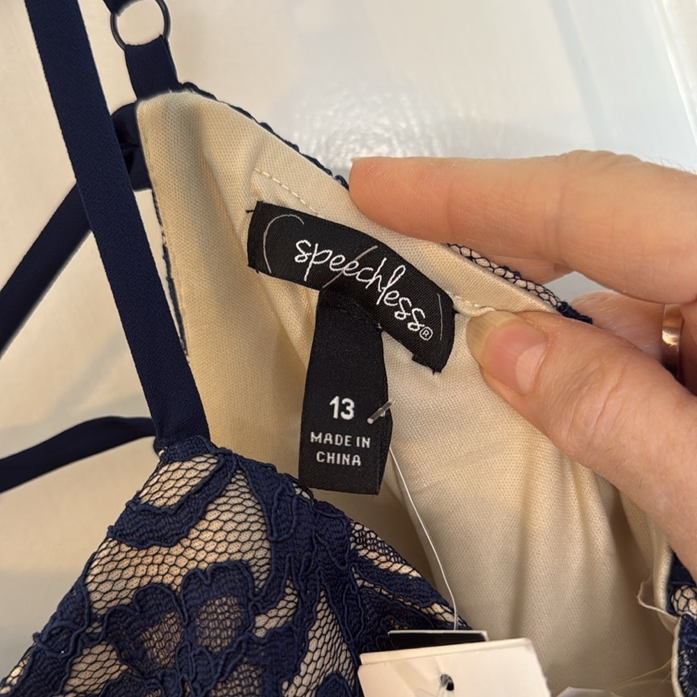 Navy Lace Overlay Dress - Picture 3 of 7